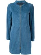 Herno Panelled Zip Coat, Women's, Size: 46, Blue, Lamb Skin/polyamide/polyurethane