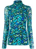 Ganni Floral-print Mesh Top - Blue