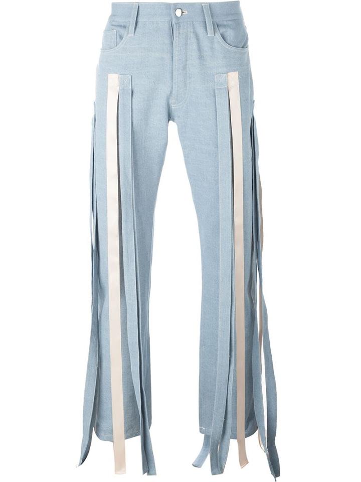 Nicopanda Ribbon Appliqué Straight Jeans, Men's, Size: 28, Blue, Cotton