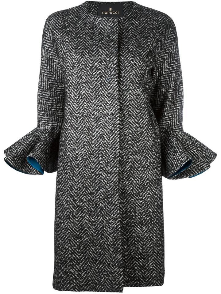 Capucci Ruffle Sleeve Herringbone Coat