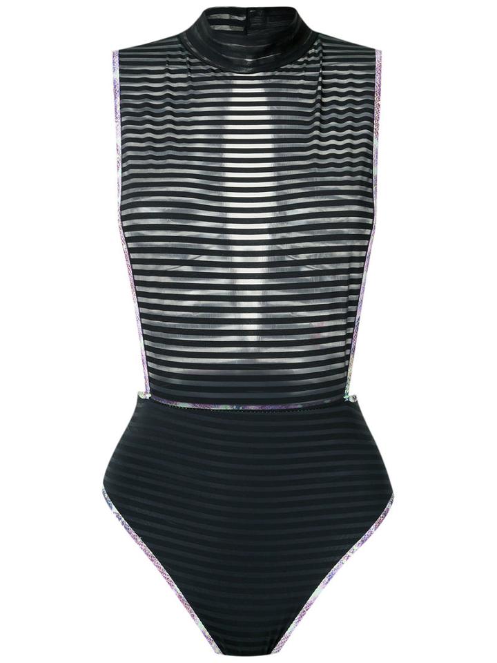 Janiero Sheer Panel Swimsuit, Women's, Size: Medium, Black, Elastodiene/polyamide