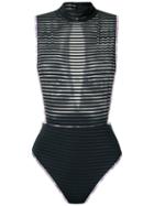 Janiero Sheer Panel Swimsuit, Women's, Size: Medium, Black, Elastodiene/polyamide