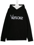 Young Versace Teen Logo Printed Hoodie - Black