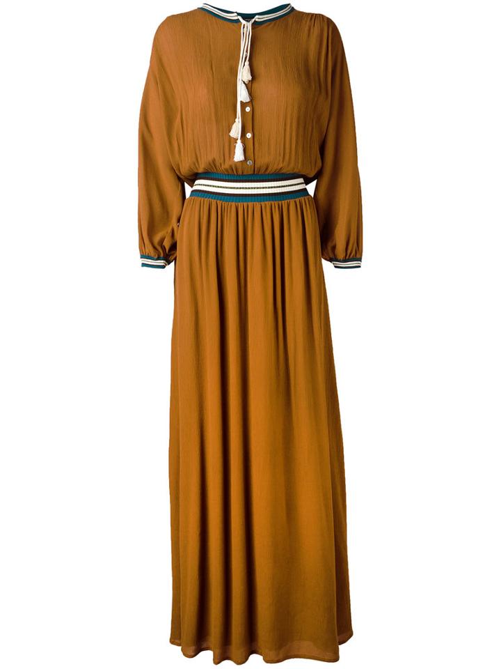 Roberto Collina - Long Tassel Detail Dress - Women - Cotton/nylon/polyester/viscose - S, Women's, Brown, Cotton/nylon/polyester/viscose