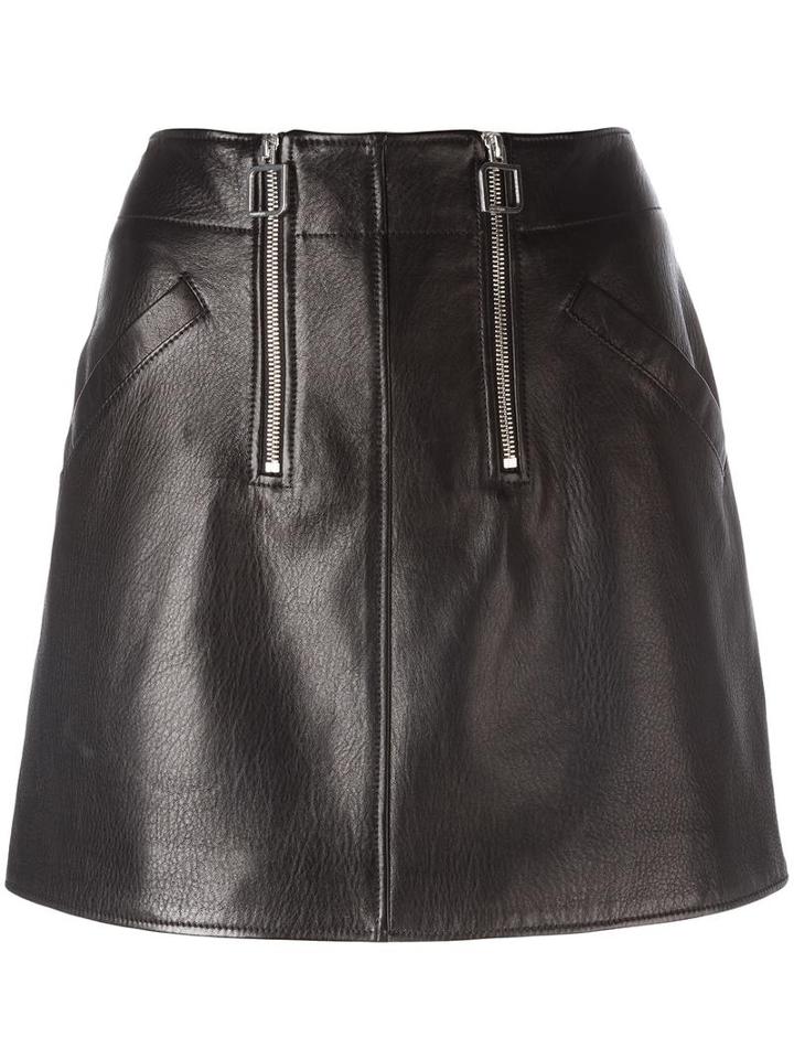 Courrèges Zipped Detailing A-line Skirt, Women's, Size: 38, Black, Lamb Skin/cotton/cupro