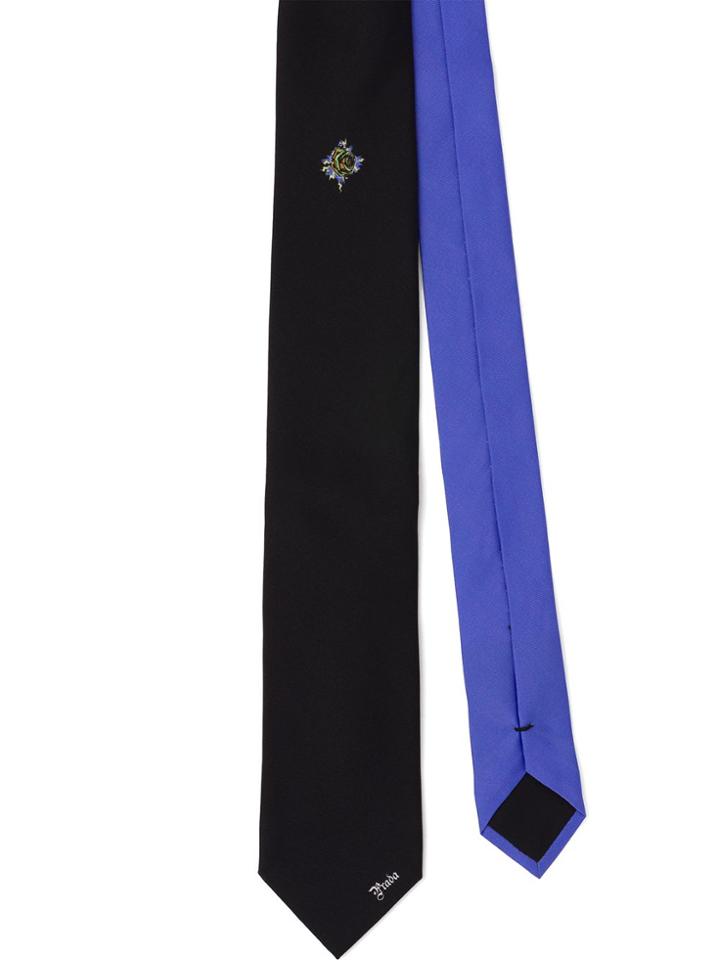 Prada Rose And Logo Print Necktie - Black