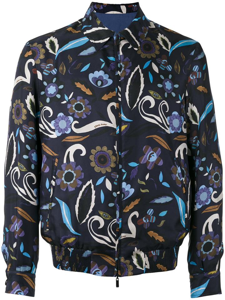 Fendi Printed Jacket, Men's, Size: 50, Blue, Silk/cupro