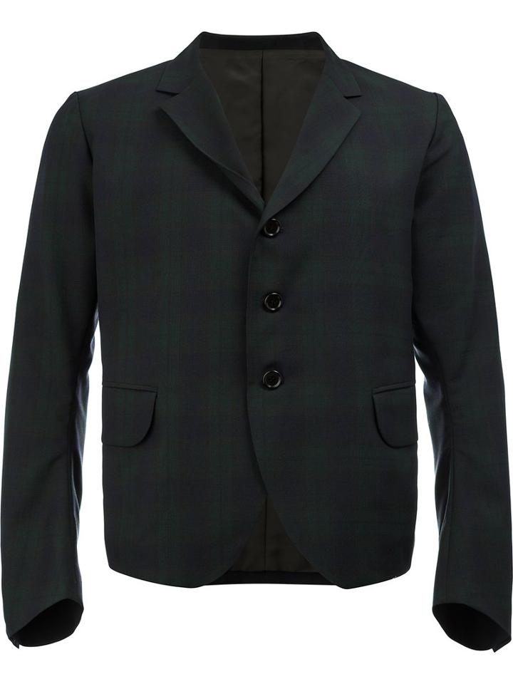 Christopher Nemeth Tartan Cropped Blazer, Men's, Size: Medium, Black, Polyester/cupro/wool