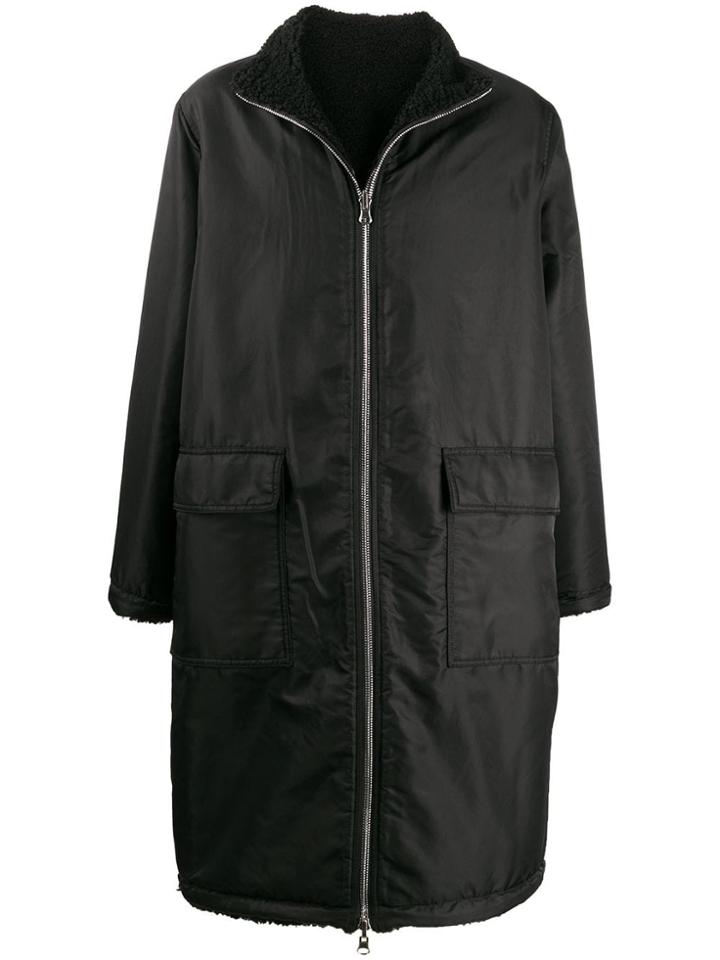 Stand Oversized Zip-up Coat - Black