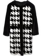Liska Dogtooth Check Coat, Women's, Size: Medium, Black, Mink Fur