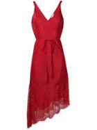 Gold Hawk Asymmetric Lace Trim Dress - Red