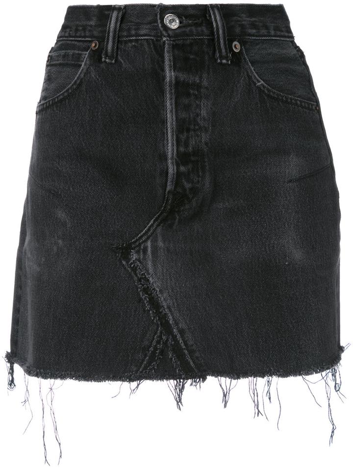Re/done - Frayed Denim Skirt - Women - Cotton - 26, Black, Cotton