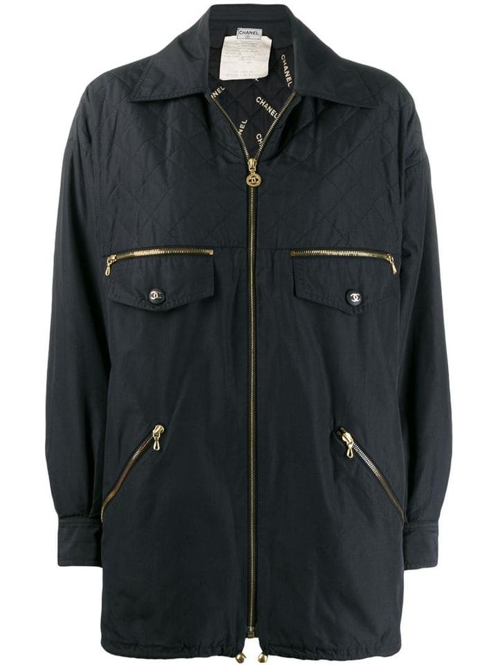 Chanel Pre-owned 1990's Silk Diamond Quilted Coat - Black