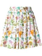 Olympia Le-tan Pleated Mushroom Print Skirt, Women's, Size: 38, White, Cotton