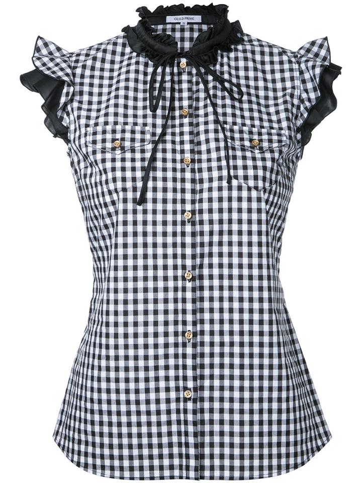Guild Prime - Gingham Frilled Sleeveless Shirt - Women - Cotton - 34, Black, Cotton