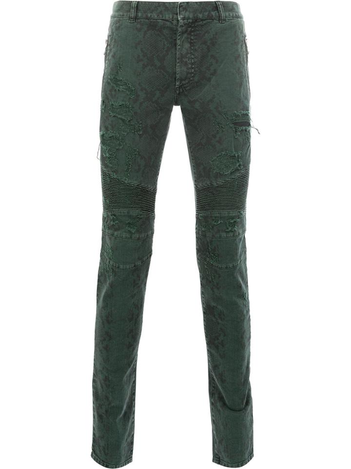 Balmain Snake-printed Biker Trousers - Green