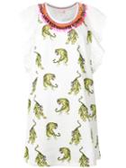 Giamba Tiger Print Dress, Women's, Size: 42, White, Cotton/spandex/elastane