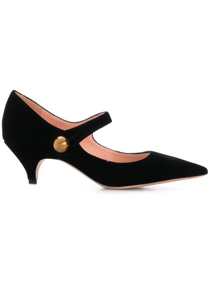 Rochas Pointed Toe Mary Jane Pumps - Black
