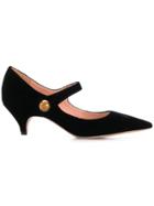 Rochas Pointed Toe Mary Jane Pumps - Black