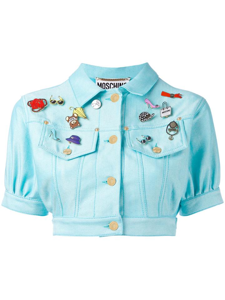 Moschino Vintage - Cropped Denim Badge Jacket - Women - Cotton/polyester/other Fibers - 38, Blue, Cotton/polyester/other Fibers