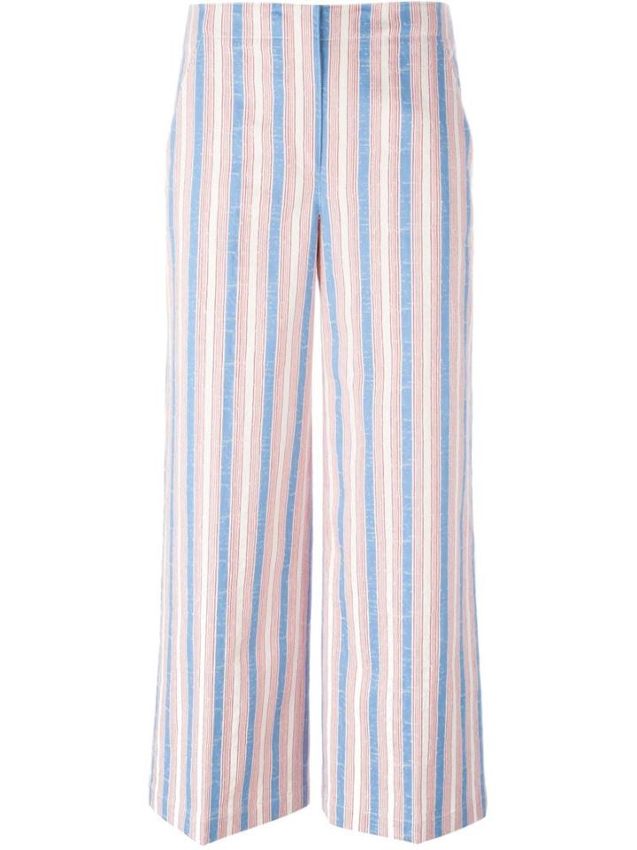 Tory Burch Wide Leg Striped Trousers, Women's, Size: 6, Blue, Cotton/spandex/elastane