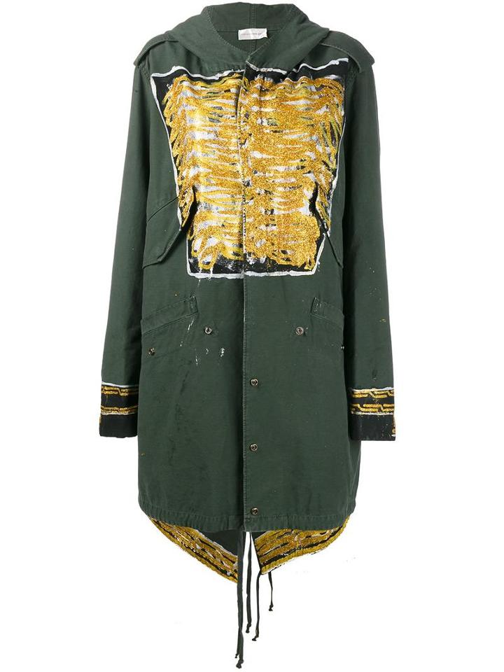 Faith Connexion Contrast Painted Detail Coat, Women's, Size: Small, Green, Cotton