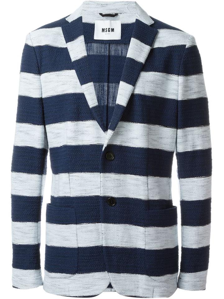 Msgm Patch Pocket Blazer, Men's, Size: 50, Blue, Cotton/polyamide/spandex/elastane