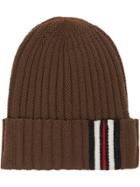 Burberry Brown Ribbed Stripe Wool Beanie Hat