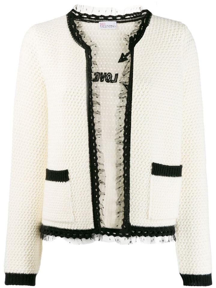 Red Valentino Red(v) Lace Trim Knitted Cardigan - White