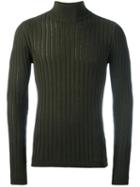 Diesel Black Gold Ribbed Turtleneck Jumper, Men's, Size: Small, Green, Cotton/wool