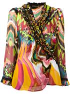 Roberto Cavalli Printed Ruffle Trim Shirt, Women's, Size: 40, Silk