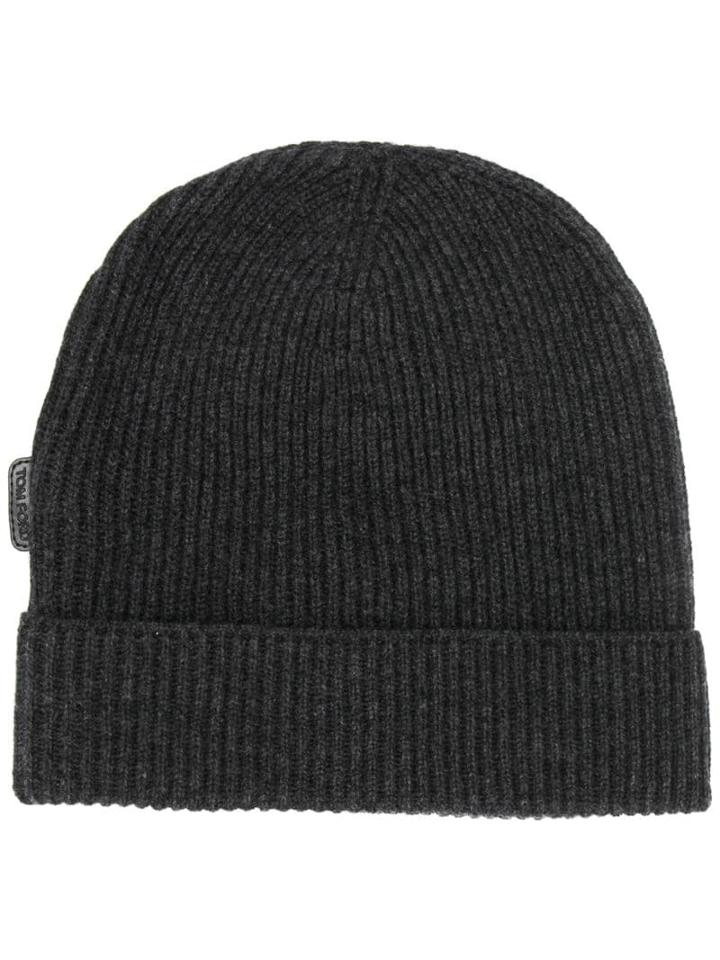 Tom Ford Ribbed Cashmere Beanie - Grey