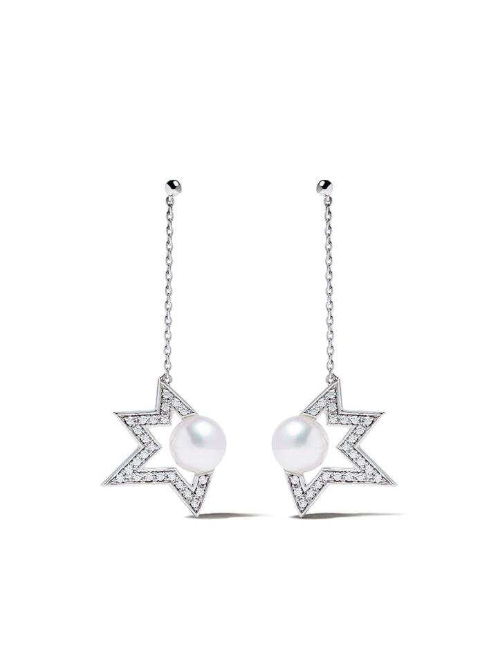 Tasaki 18kt White Gold Comet Plus Diamond And Pearl Earrings