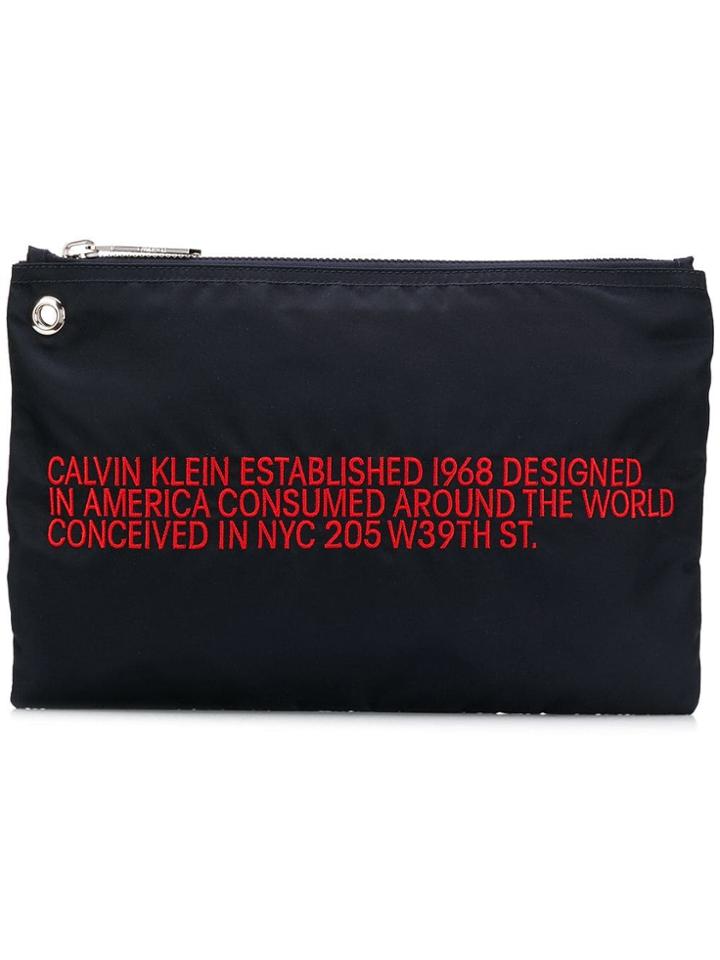 Calvin Klein 205w39nyc Slogan Embroidered Clutch Bag - Blue