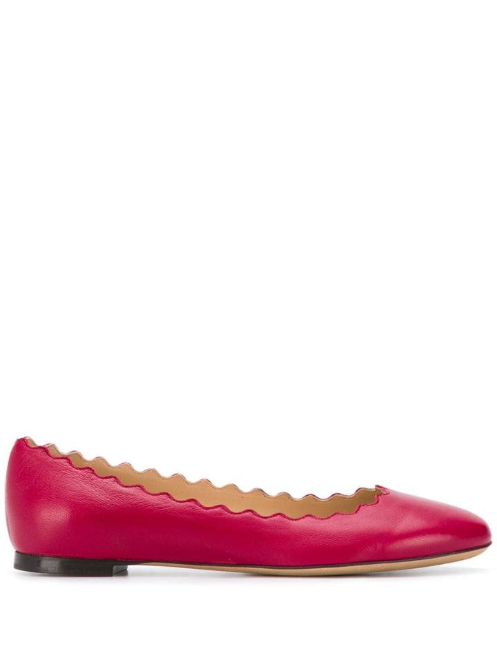 Chloé Lauren Scalloped Ballerina Flats - Red