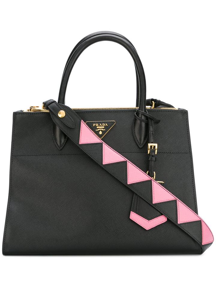 Prada Abstract Detail Classic Tote Bag, Women's, Black, Calf Leather