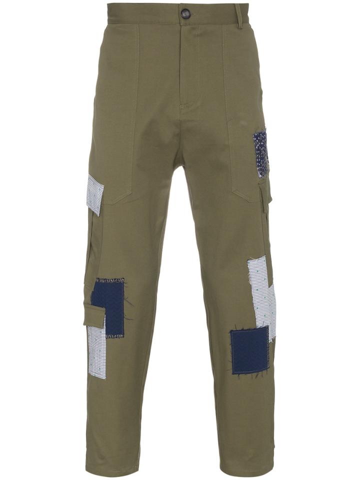 78 Stitches Green And Blue Patchwork Cotton Trousers