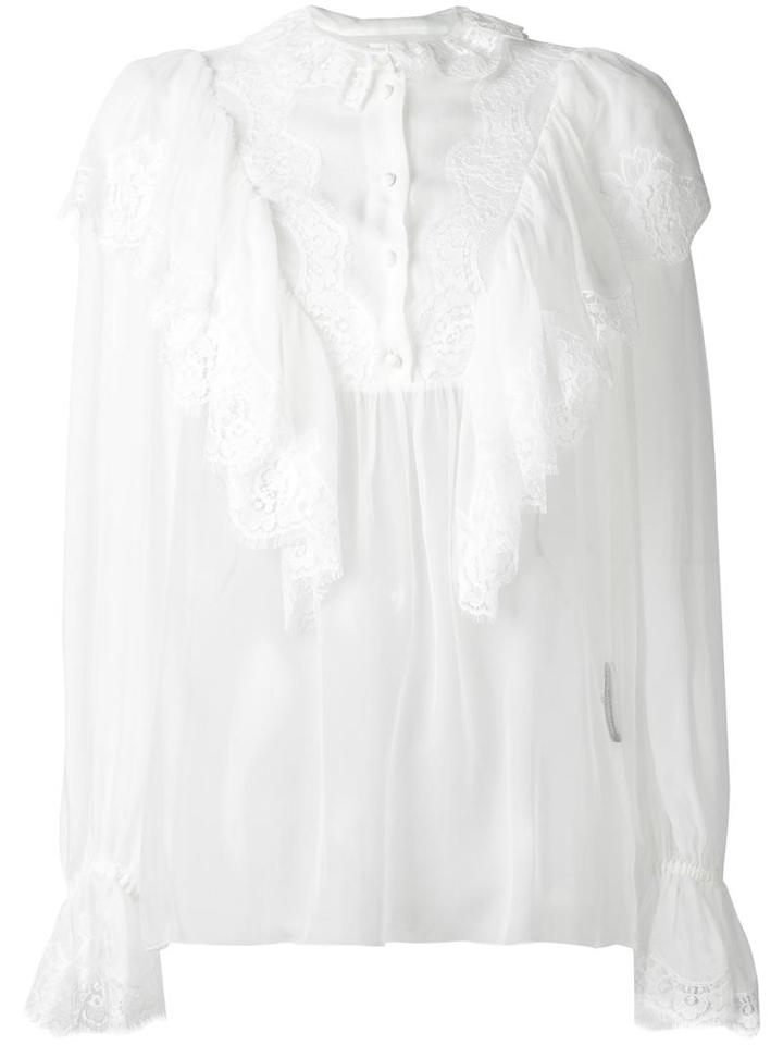 Dolce & Gabbana Ruffled Lace Detail Blouse, Women's, Size: 40, Silk/cotton/polyamide