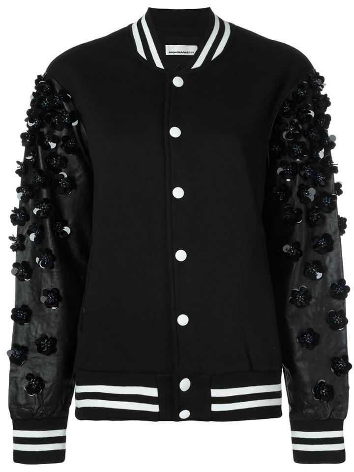 Night Market Appliqué Varsity Bomber Jacket, Women's, Size: Medium, Black, Cotton/polyester/pvc