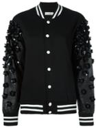 Night Market Appliqué Varsity Bomber Jacket, Women's, Size: Medium, Black, Cotton/polyester/pvc