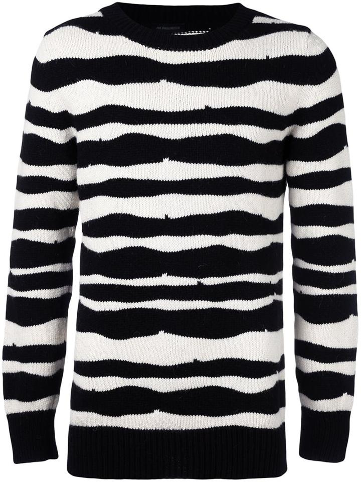 Ann Demeulemeester Grise Striped Crew Neck Jumper