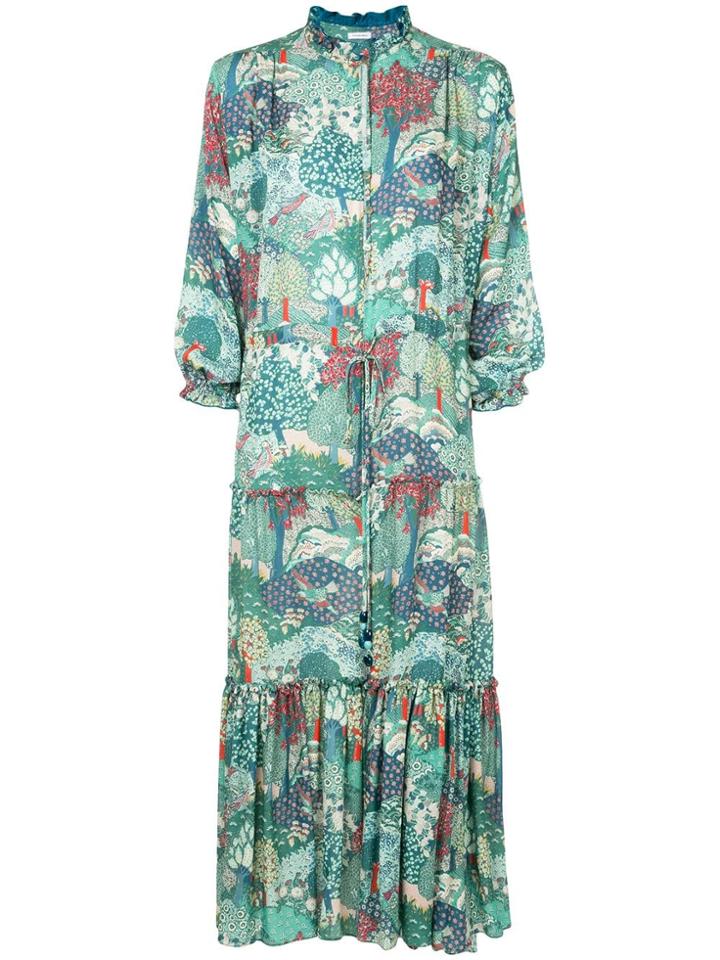 Vilshenko Mixed Print Peasant Dress - Green