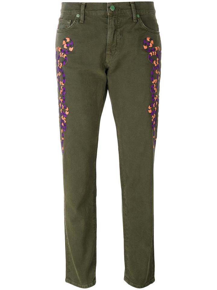 Sandrine Rose Embroidered Slim-fit Trousers, Women's, Size: 25, Green, Cotton