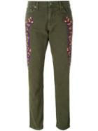 Sandrine Rose Embroidered Slim-fit Trousers, Women's, Size: 25, Green, Cotton