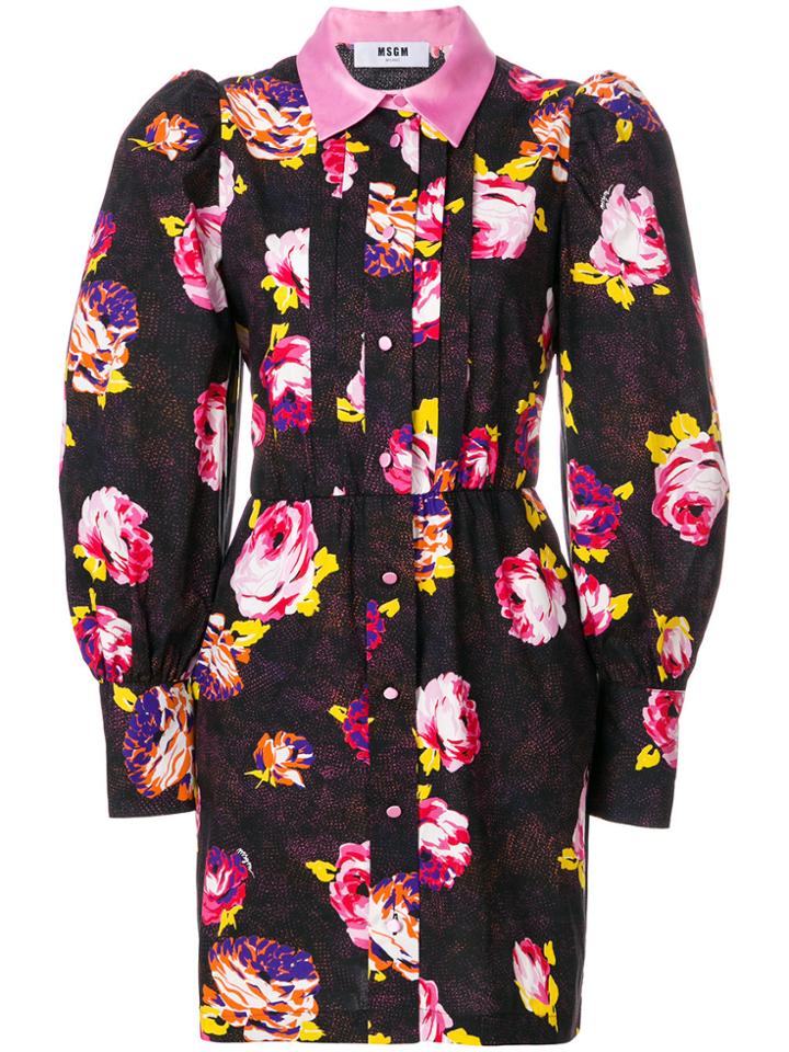 Msgm Button-down Floral Dress - Black