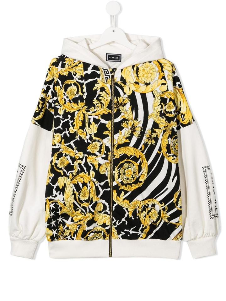 Young Versace Teen Baroque Print Hoodie - White