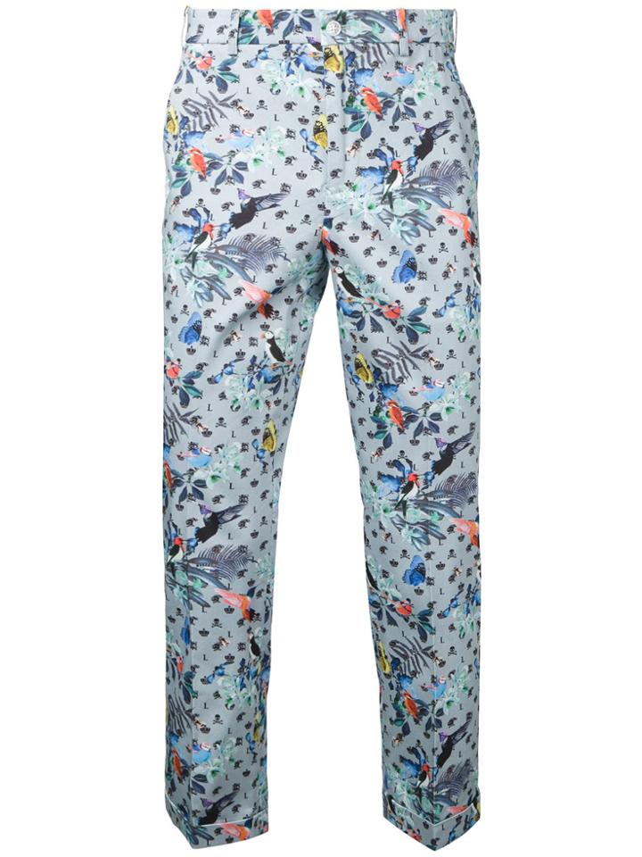 Loveless Birds Print Chinos - Blue