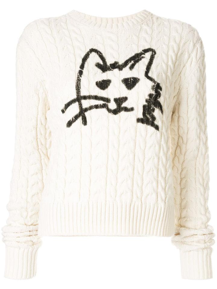 Msgm Naflia Cat Print Jumper - White
