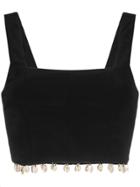 Staud Says Shell Embroidered Crop Top - Black