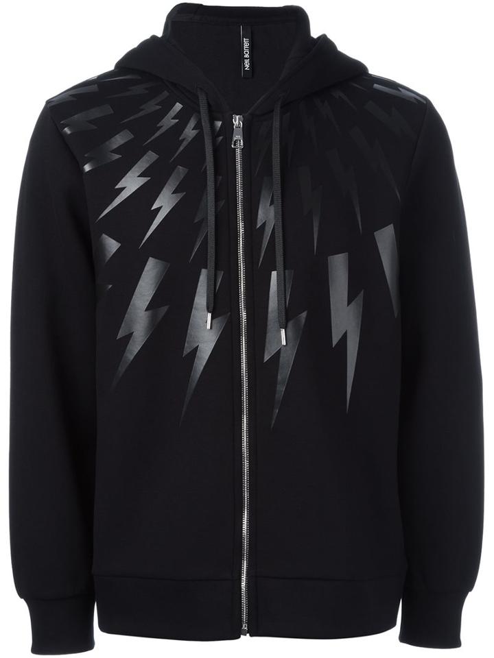 Neil Barrett Lightning Bolt Print Hoodie, Men's, Size: Xl, Black, Viscose/spandex/elastane/lyocell/cotton